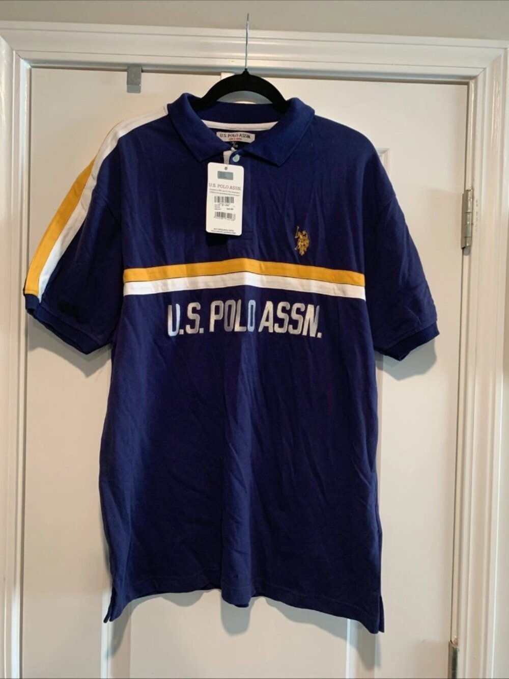 Men’s U.S. Polo Assn. Polo Shirt XL Blue Yellow Striped NWT New With Tags
